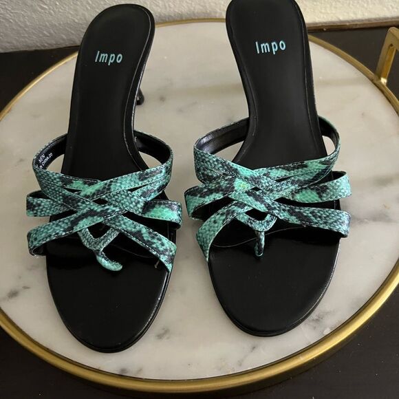 IMPO Women’s Thing Heeled Sandals Animal Snake Black Green 8.5 - Picture 1 of 6